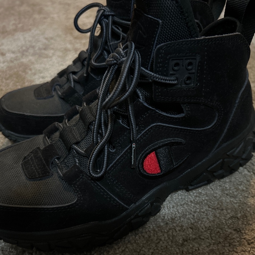 Champion Tank Grid Buc Black Nubuck Leather Lace Up Boots youth size 6